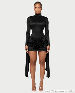 NORABEL Satin Mock Neck Draped Mini Dress