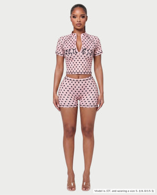 STARLYN Polka Dot Zip-Up Top & Shorts Set