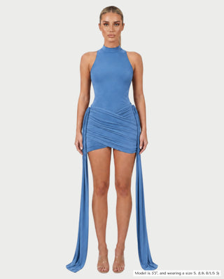 SALMA Mock Neck Draped Side-Tie Bodycon Mini Dress