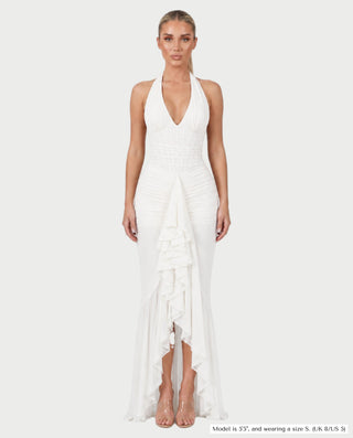 MELODINA Corset Halter Ruffle Maxi Dress