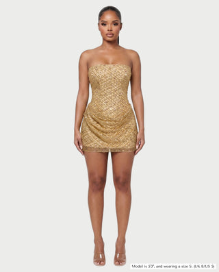 Vestido mini de malla con aberturas y detalle de cadena de JUVIA