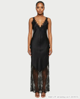 ADELYA Lace Trim Satin Slip Maxi Dress