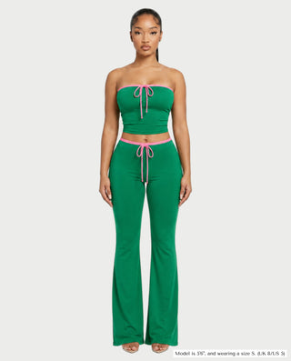 RAZIYA Tie-Front Tube Top & Flare Pants Set