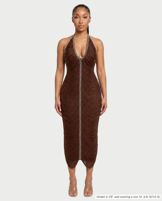 NOLEN Rhinestone Tassel Bodycon Midi Dress