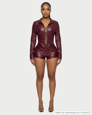 Conjunto de chaqueta de cuero y pantalones cortos de cintura alta BRIXA