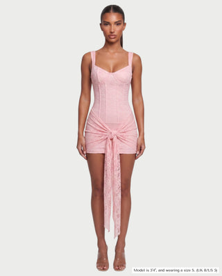 RIA Lace Sweetheart Corset Tie-Front Bodycon Mini Dress