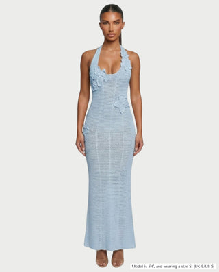 CESIA Crochet Backless Floral Appliqué Maxi Dress