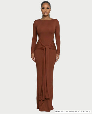 RENNA Draped Front Knot Backless Maxi Dress