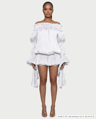 MORYA Off-Shoulder Ruffle Sheer Sleeve Mini Dress
