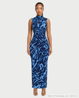 VENESIA Leopard Print Lace-Up Corset Maxi Dress