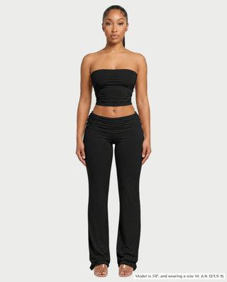 SHERYA Strapless Tube Top & Foldover Flare Pants Set