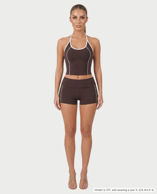 NAZIYA Open-Back Halter Top & Foldover Shorts Set