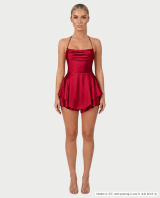 TANIYA Satin Lace-Up Open-Back Mini Dress