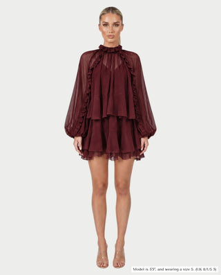 NAVIA Ruffle Mock Neck Long Sleeve Mini Dress
