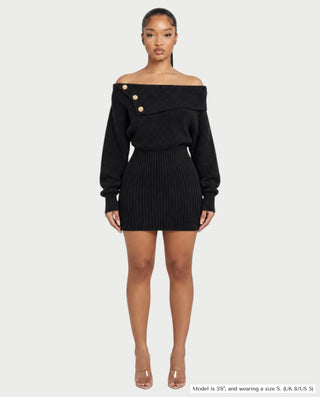 GIAVANNA Off-Shoulder Ribbed Knit Long Sleeve Mini Dress