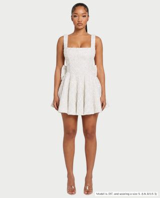 ASHE Sequin Square Neck Pleated Flare Mini Dress
