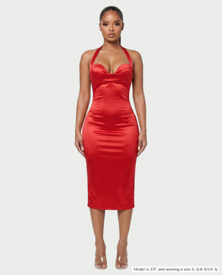 NORMA Satin Halter Bustier Bodycon Midi Dress