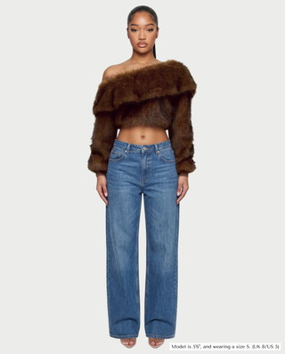 ROUX Faux Fur Off-Shoulder Cropped Jacket