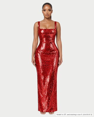 EMELYN Silver Sequin Square Neck Bodycon Maxi Dress