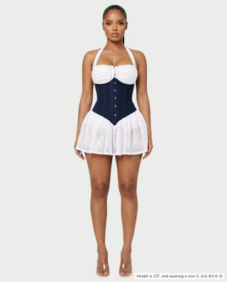 JADIE Corset-Waist Halter Bubble Mini Dress