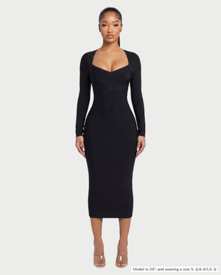 OTTILIA Sweetheart Neck Long Sleeve Bandage Bodycon Midi Dress
