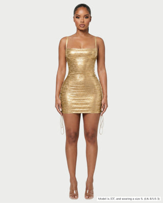 ZAKIYA Lace-Up Side Square-Neck Metallic Mini Dress