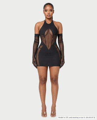 ALSERA Sheer Panel Cutout Bodycon Mini Dress