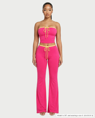 RAZIYA Tie-Front Tube Top & Flare Pants Set