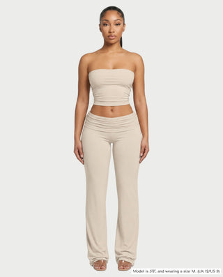 SHERYA Strapless Tube Top & Foldover Flare Pants Set
