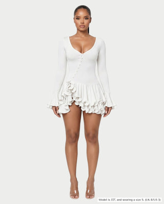 NADIA V-Neck Asymmetric Long Sleeve Ruffle Mini Dress