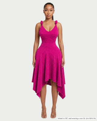 SHINE V-Neck Knotted Strap Top & Asymmetric Midi Skirt Set