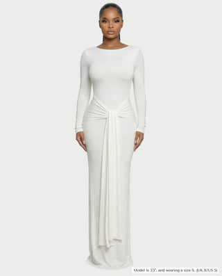RENNA Draped Front Knot Backless Maxi Dress