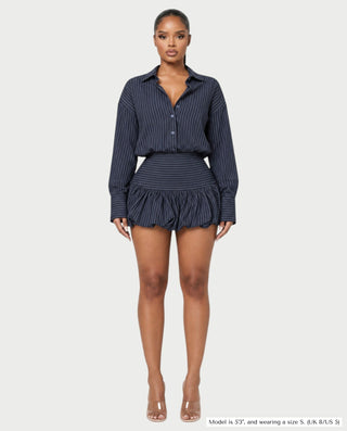 MILANA Striped Long Sleeve Shirt Top & Ruffle Mini Skirt Set