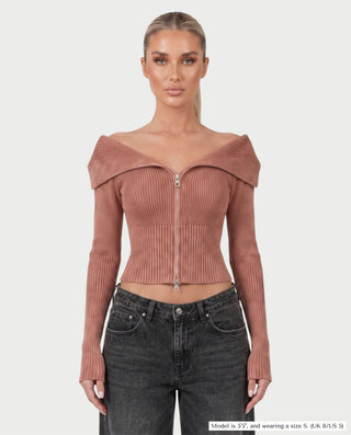 ARMINDA Washed Off-Shoulder Foldover Knit Sweater