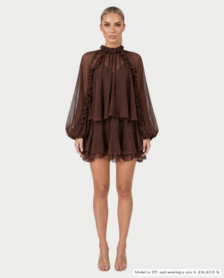 NAVIA Ruffle Mock Neck Long Sleeve Mini Dress