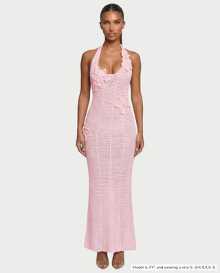 CESIA Crochet Backless Floral Appliqué Maxi Dress