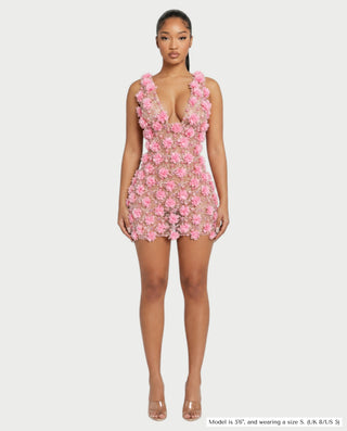CLARINA Floral Beaded Mesh Bodycon Mini Dress