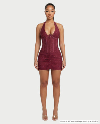 ADIE Rhinestone Halter Corset Bodycon Mini Dress