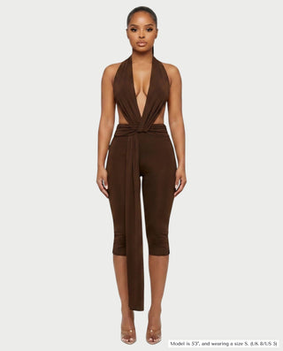 LINNA Plunging Halter Wrap Capri Romper
