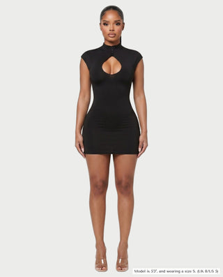 HAZILYA Button Neck Cutout Cap Sleeve Mini Dress