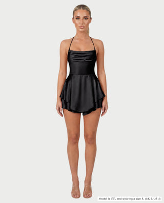 TANIYA Satin Lace-Up Open-Back Mini Dress