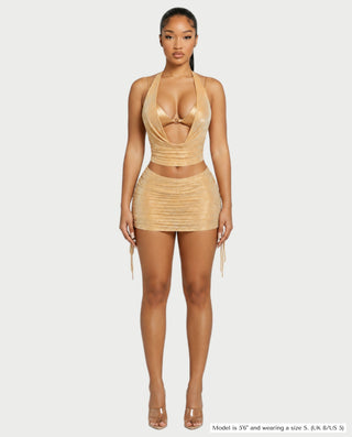 LAVANYA Shimmer Halter Three-Piece Skirt Set
