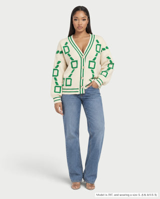 Cárdigan de punto con botones y jacquard geométrico ALYA