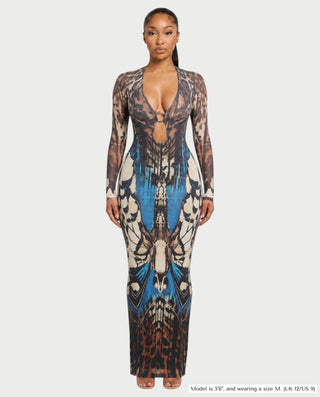 MARFINA Buckle Long-Sleeved Bodycon Maxi Dress