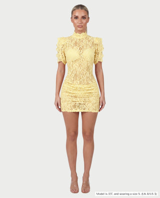 ODETTE Mock Neck Sheer Lace Bodycon Mini Dress