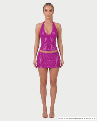 SHIVI Sequin Halter Top & Bodycon Mini Skirt Set