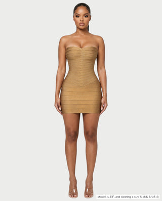 YUMI Strapless Sweetheart Chevron Bandage Bodycon Mini Dress