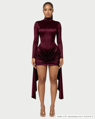 NORABEL Satin Mock Neck Draped Mini Dress