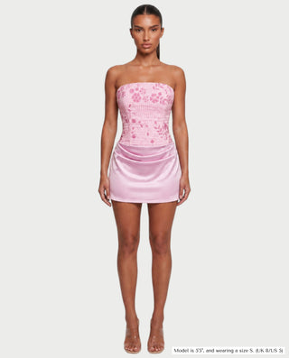LYLIA Floral Beaded Strapless Corset Satin Mini Dress
