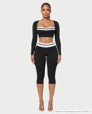 SURRA Contrast Stripe Crop Top & Capri Pants Set